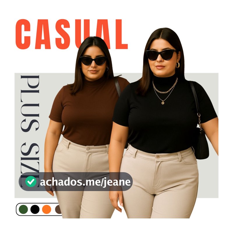 Blusa Gola Alta 3/4 Manga Curta Viscolycra Plus