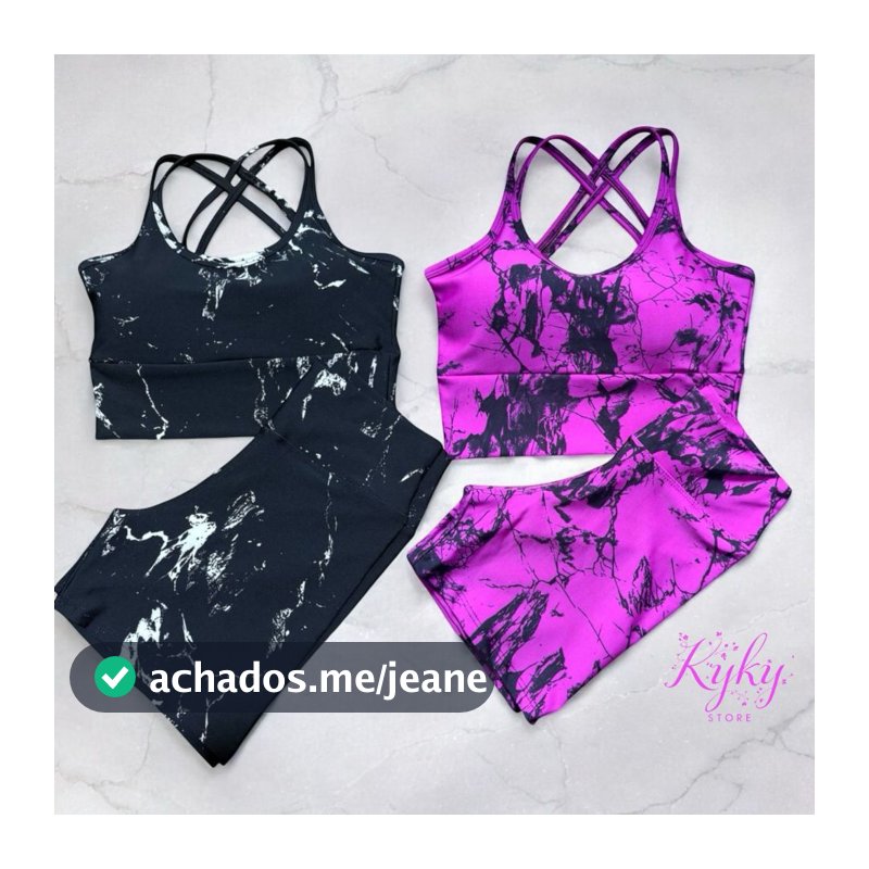 Kit 2 Conjuntos Feminino Short Top Bojo Removível Tie Dye Marmorizado Fitness Academia Ciclismo