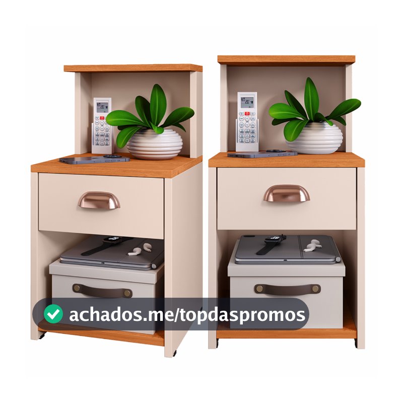 Par 2 Mesas de Cabeceira Compacta Retrô Cleo, c/ Gaveta, Nicho, Lançamento de Aniversário 7.7 Shopee
