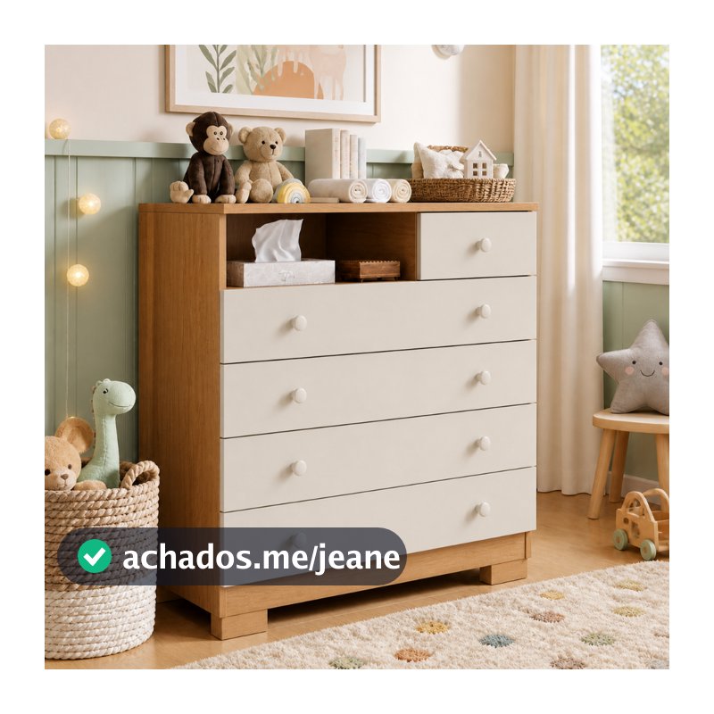 Cômoda Infantil 5 Gavetas Com Corrediças Telescópicas Pés P/ Quarto Grande Organizadora Roupas Amora