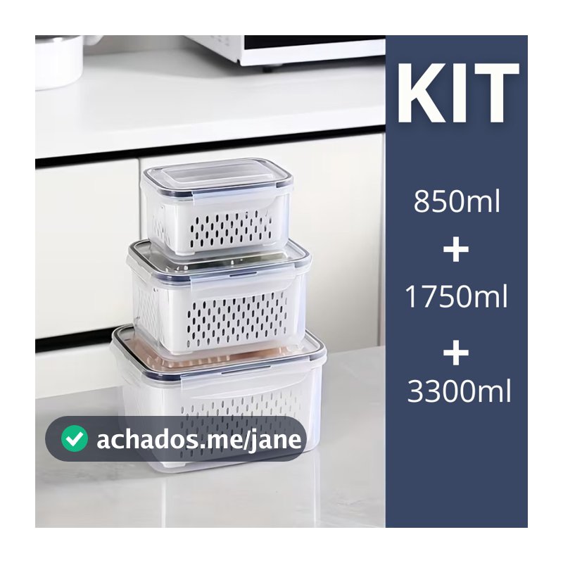 Kit 3 potes Organizadores Geladeira Organizador Alimentos Vegetais Cozinha Moderna