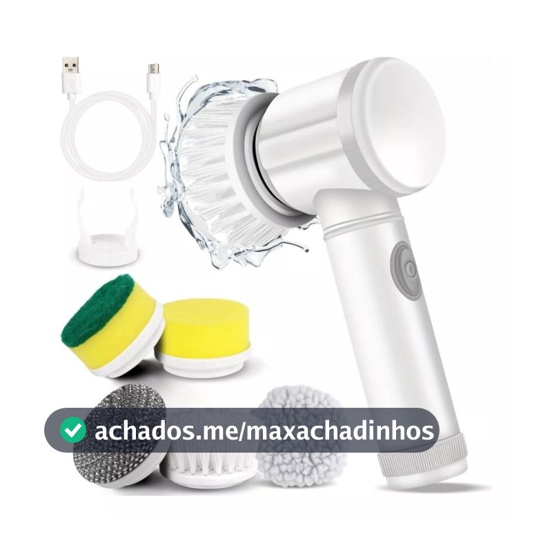Escova de Limpeza 5 em 1 Sem Fio Limpador Multiuso Prático Com Mais Duas Cabeças de Escova