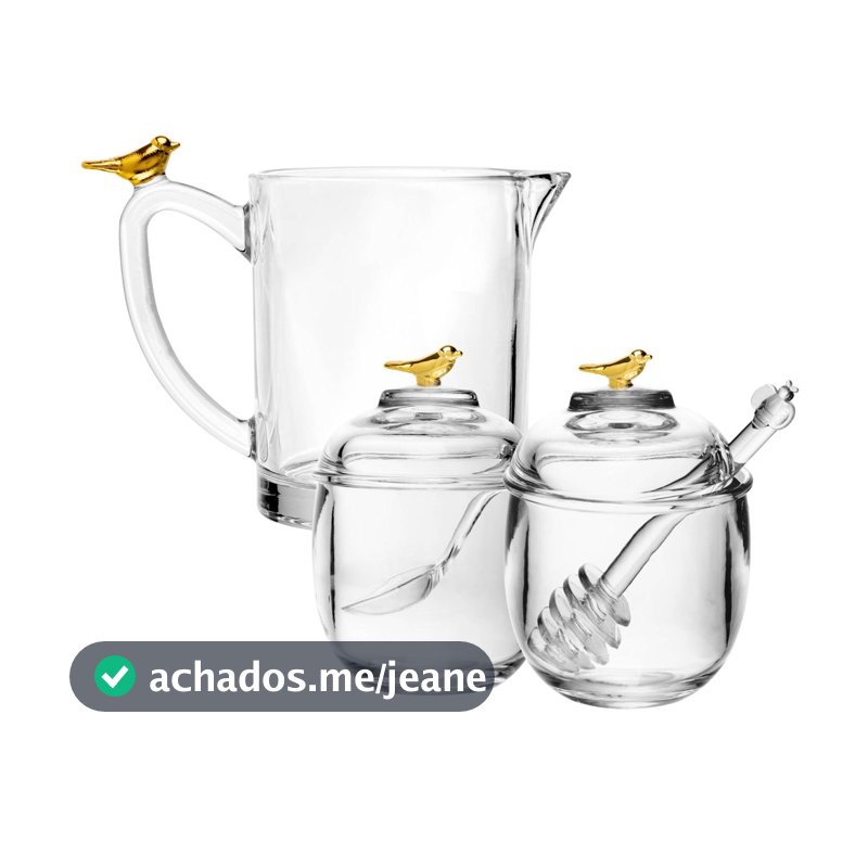 Kit Leiteira, Açucareiro e Meleira Golden Bird Cristal Wolff