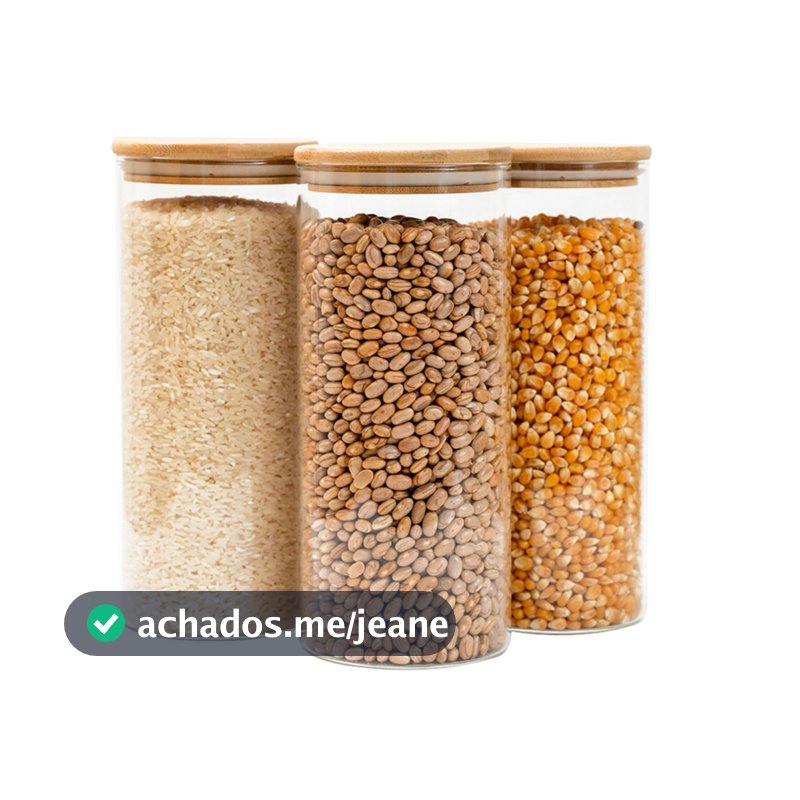 Kit 3 potes de vidro 1,6L tampa de bambu herméticos redondos - Tüd