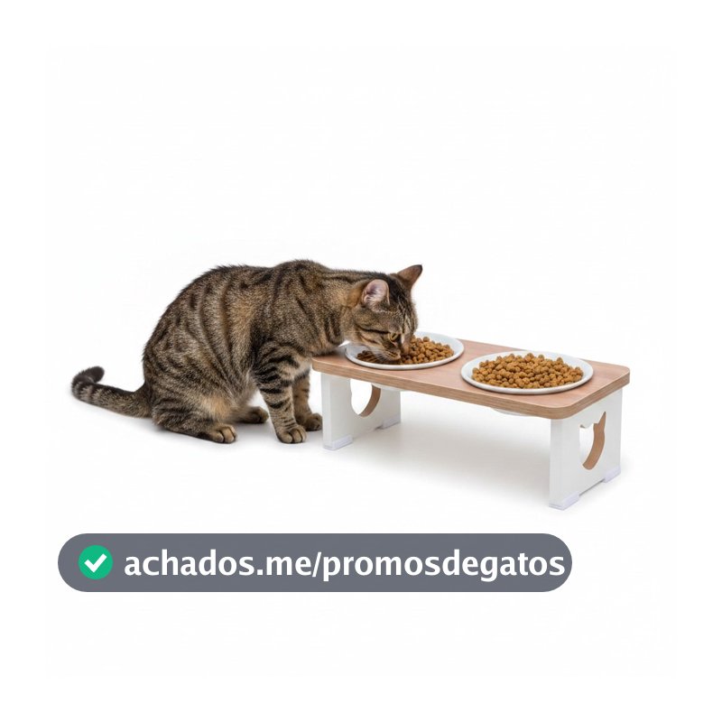 Comedouro Gato Elevado Duplo Ergonômico MDF - Ração e Água Premium Sustentável