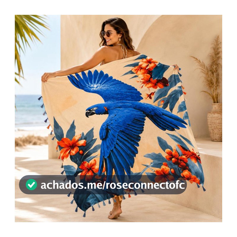 Canga Feminina Pareô Saída de Praia Estampa Tropical Grande com Tassel Férias
