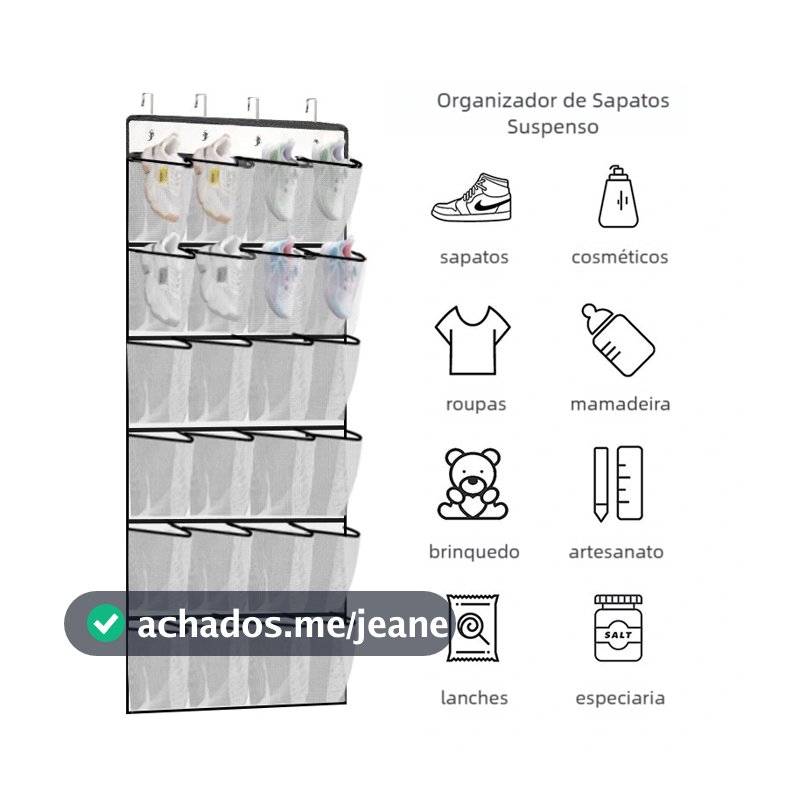 Multiplas Divisórias Organizador Vertical Sapateira de Porta Multiuso Sapato Chinelo Suspenso