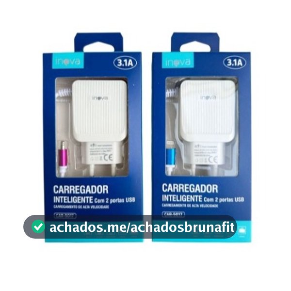 Kit 10 Peças Carregador Celular Rápido 3.1A Entrada V8/IPhone 2 Portas USB Inova