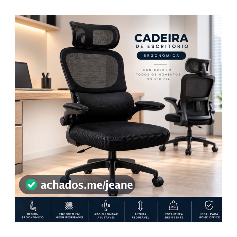 Cadeira  Escritório Presidente Profissional Ergonômica Reclinável Apoio Lombar Com Rodinha - Preta