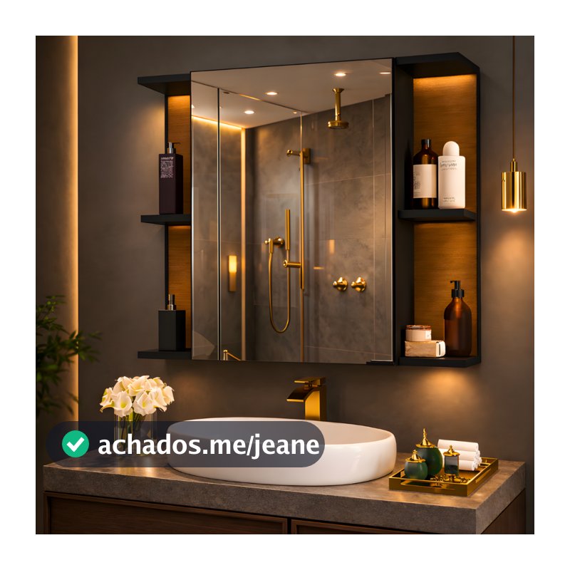 PROMOÇÃO Armário de Banheiro Espelheira Suspensa Com Nichos Prateleiras e Espelho Moderno