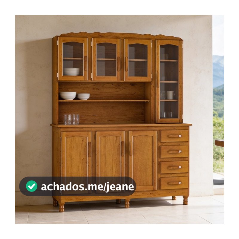Armário Kit de Cozinha Rústico 7 Portas 4 Gavetas Leman M06 Imbuia Brilho - Lyam Decor