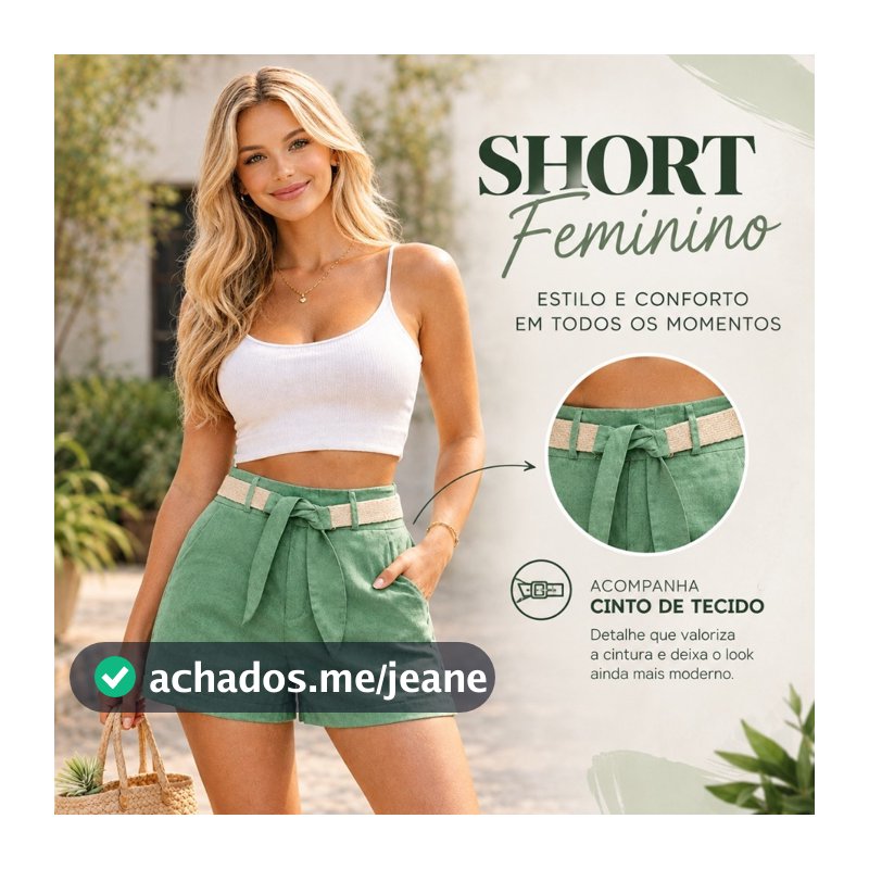 Shortinho Feminino Linho Cintura alta com Bolsos Casual Confortável e Elegante lançamento