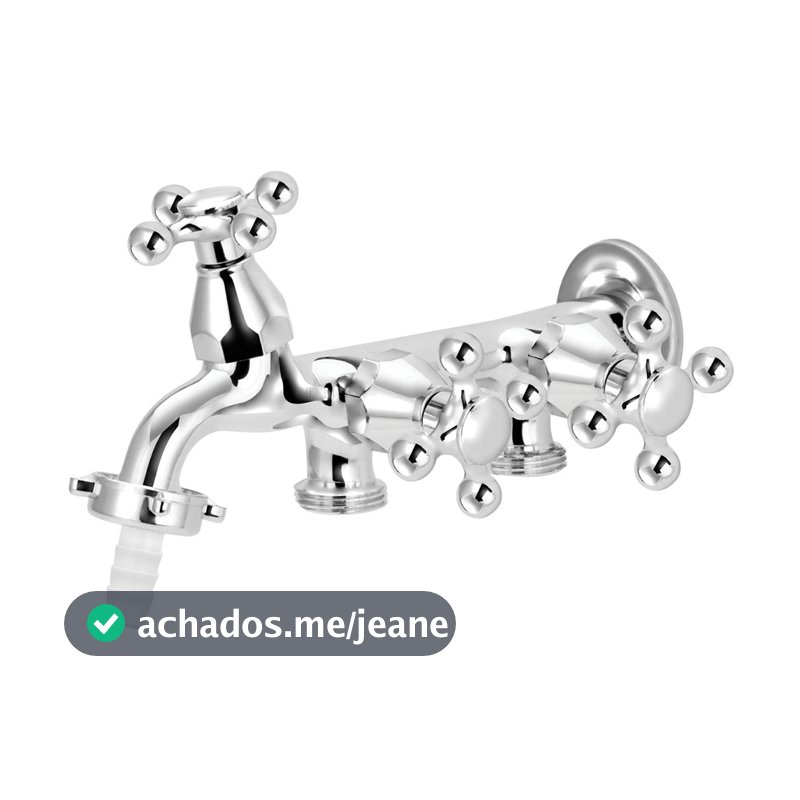 Torneira Parede Três Saídas Tanque Máquina Lavar Roupa Jardim Quintal Área Serviço Metal Cromada Mangueira