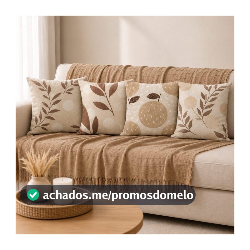 Kit Manta Decorativa P + 4 Capas de Almofadas Estampa Digital para Sala