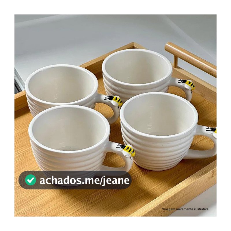 Conjunto 4 Xícaras de Chá em Porcelana Bee 230ml JGCH079 - Hauskraft