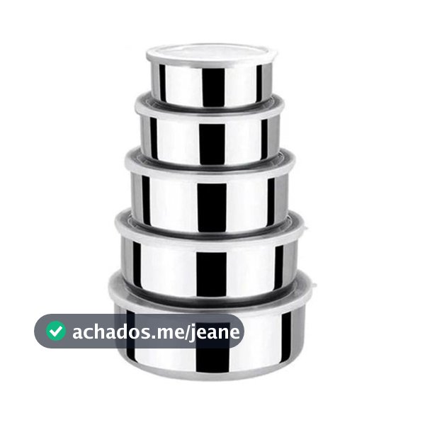 Kit 5 Potes Inox Marmita Aço Inox Com Tampa Hermética Armazenamento Cozinha