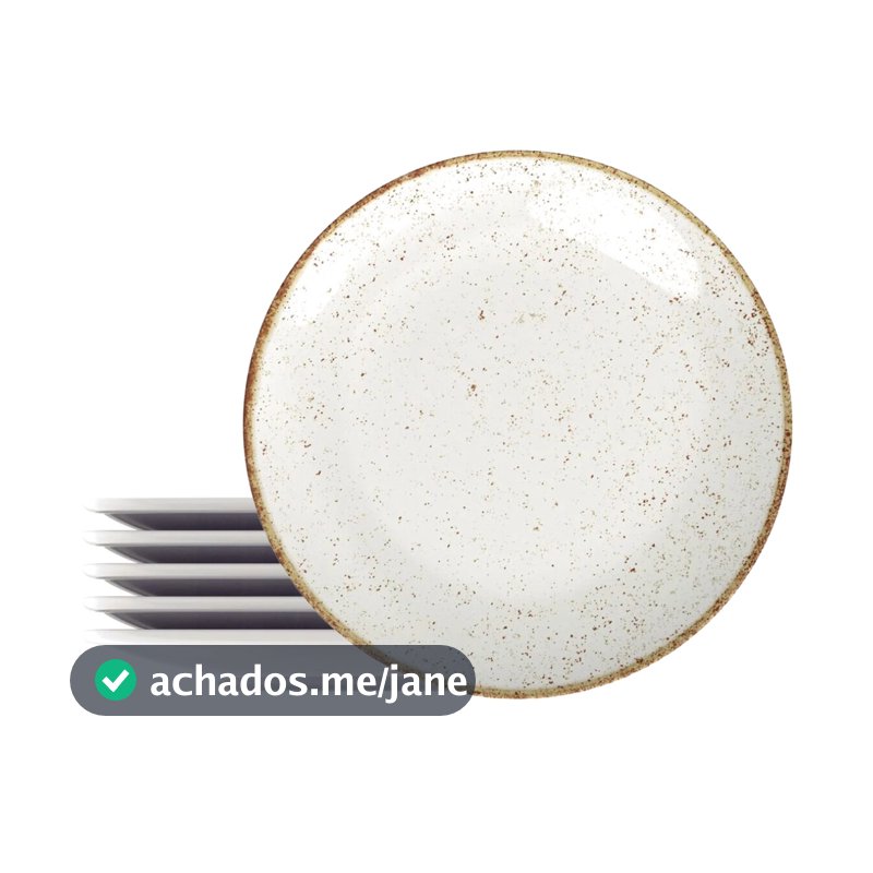 Kit 6 Pratos de Sobremesa Porcelana Tramontina 21cm Jogo Rustico Marrom Decorado