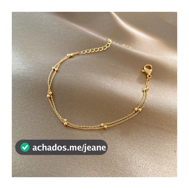 Aço inoxidável banhado a ouro 18K que não desbota, comprimento 17+5 cm, pulseira de camada dupla com contas redondas, ad