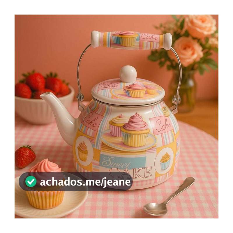 Chaleira Jarra Bule 2,5 Litros Inox Esmaltada Modelo Cake Alça Térmica Estampa Florida
