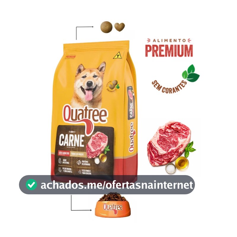 Ração Quatree Cães Adultos Todas as Raças Sabor Carne 20kg