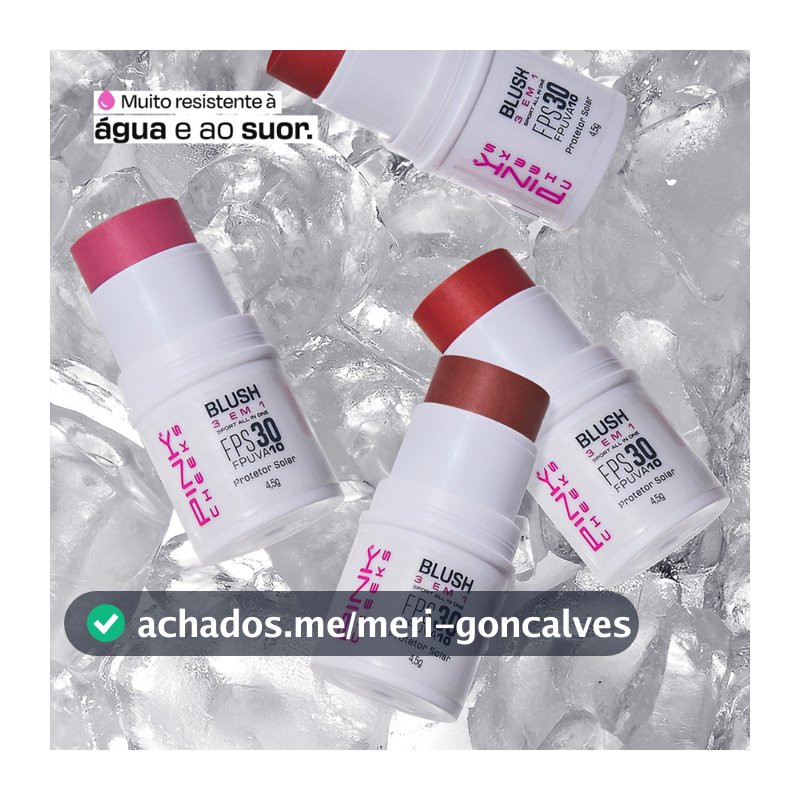 Blush + Sombra + Batom PINK CHEEKS Sport Make Up 3 em 1 FPS30 Cores