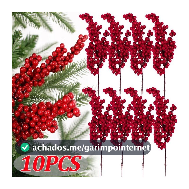 10 peças 22cm Natal simulação vermelho ramo de fruta árvore DIY árvore de Natal floral decoração