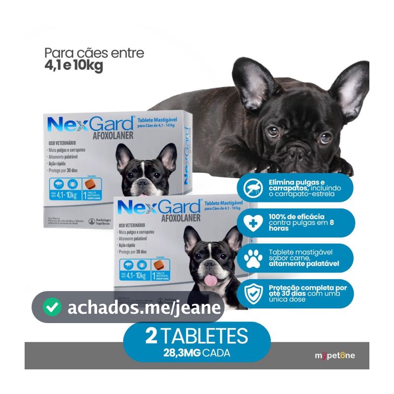 Kit 2 Antipulgas e Carrapatos NexGard 28,3 mg para Cães de 4,1 a 10 Kg - 1 Tablete