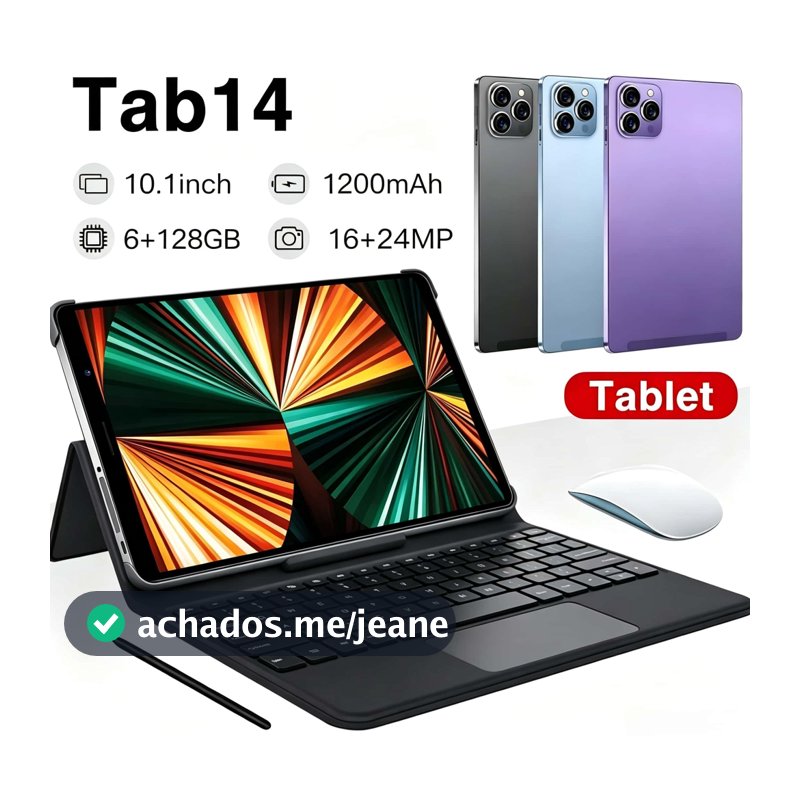 Tablet 10.1” com Teclado+Mouse 6GB RAM 128GB Android 13 Câmera 50MP