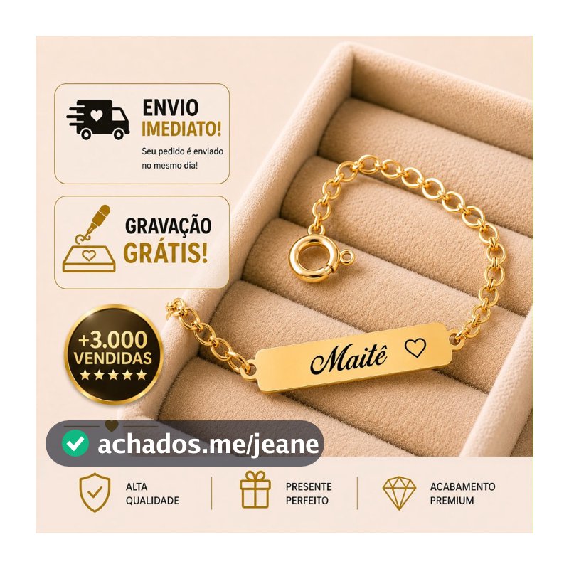 Pulseira Infantil RN Bebê Personalizada Com Gravação Nome Banhada A Ouro 18k Prata