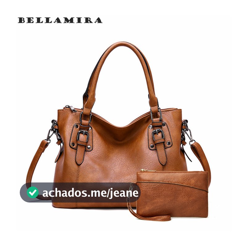 Bolsa Feminina Satchel Pasta Tote De Couro PU Ombro + Carteira Bolsa Grande Capacidade De Ombro E Transversa