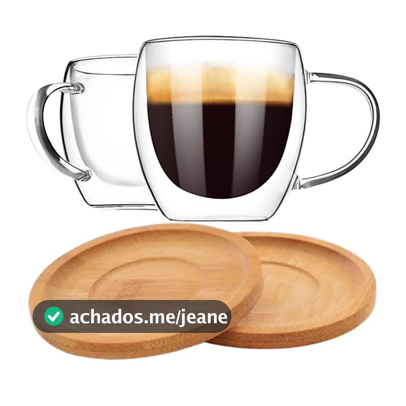 Jogo Xicara Vidro Duplo 250ml Caneca Parede Dupla 2 Un Com Pires