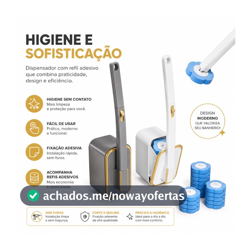 Kit Escova Sanitária com Refis Descartáveis 6 ou 12 Unidades + Suporte para Banheiro