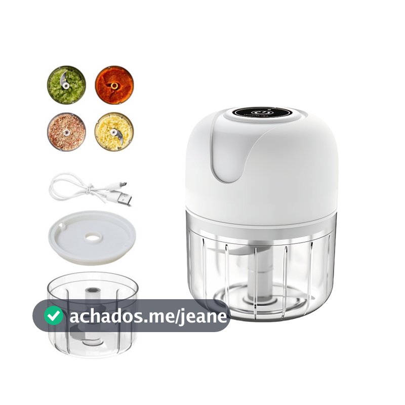 Mini Processador De Alimentos 250ml Moedor Alho E Alimentos Elétrico Sem Fio Recarregável USB Branco