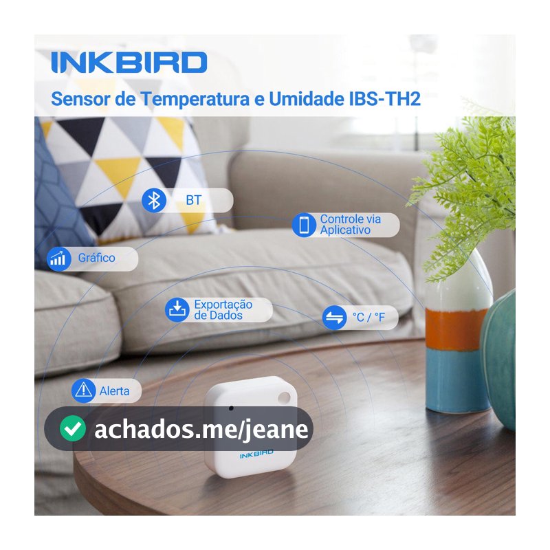 Medidor de Temperatura e Umidade Bluetooth INKBIRD IBS-TH2 Termômetro Higrômetro com Registro de Dados