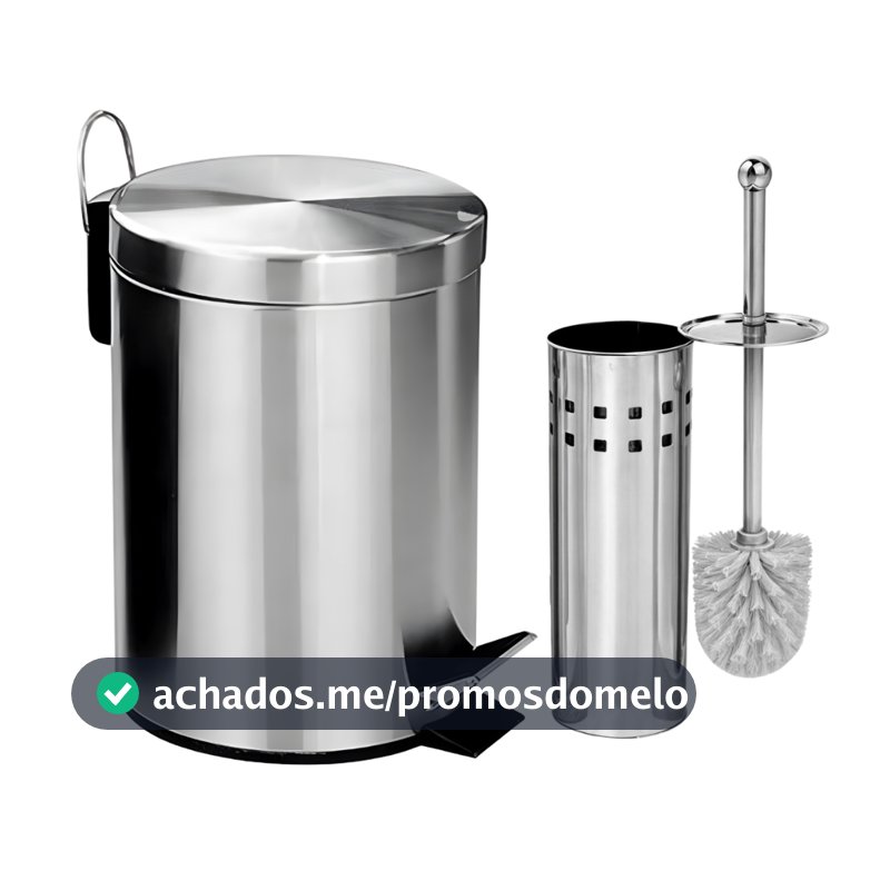 Lixeira Banheiro Inox Pedal Cozinha + Escova Sanitária Inox Com Suporte Ou Opções Avulsos
