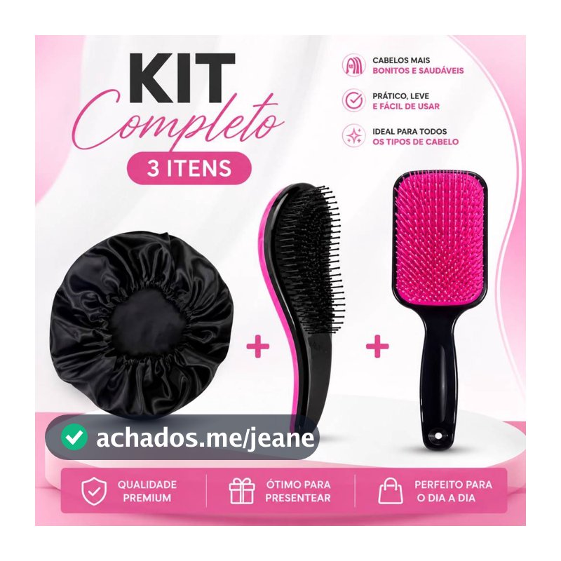 Kit De Escova Raquete Curvada + Escova Magica + Touca De Cetim