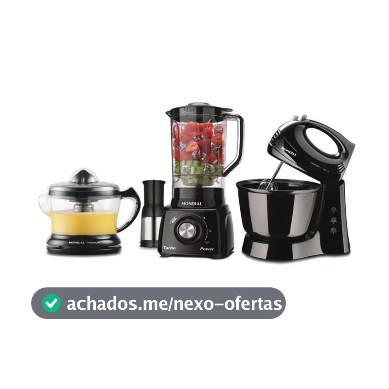 Conjunto Especial KT-105-B Espremedor Premium, Batedeira Prática, Liquidificador Turbo Power Mondial