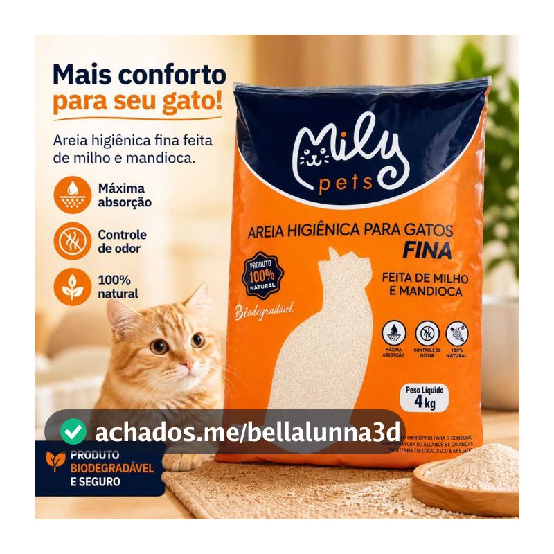Areia Higiênica Biodegradável  de Milho e Mandioca FINA MILY PETS 4KG
