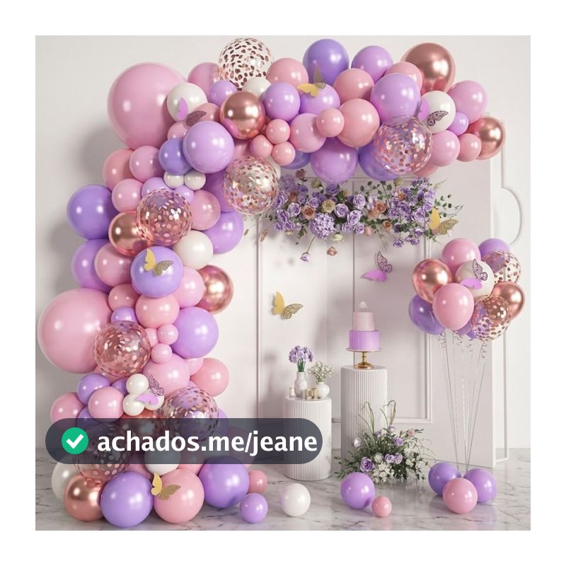 Kit 135 Balões Roxo Lilás Rosa Branco Rose Gold Decoração Aniversário Bexiga Festa Comemorativa Arco Desconstruído