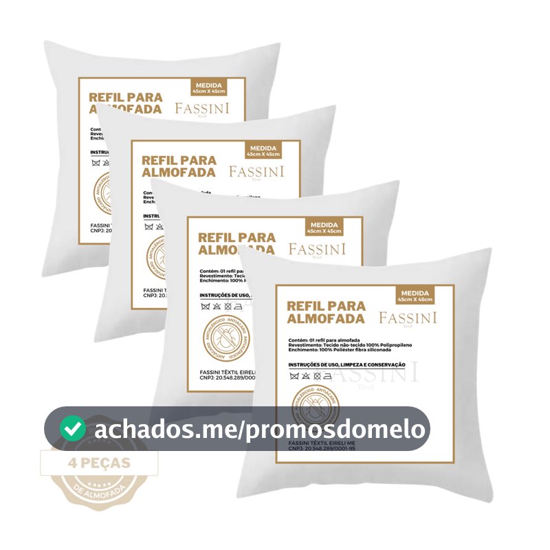 Kit 4 Enchimento Refil Almofada 45x45 cm Fibra Siliconada Suporte Firme