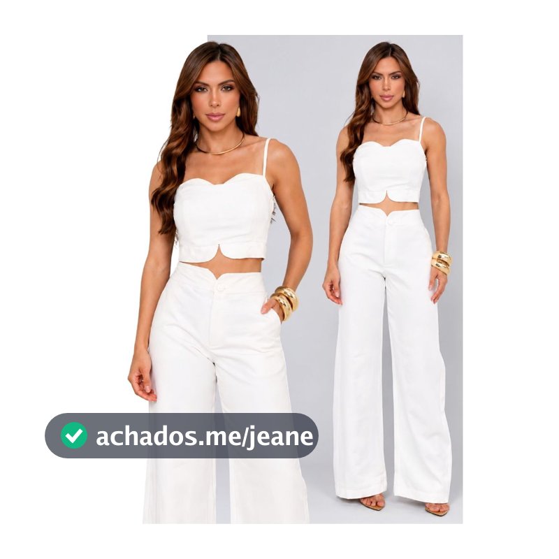 Conjunto Feminino Alfaiataria Cropped e Calça Pantalona Chique Elegante
