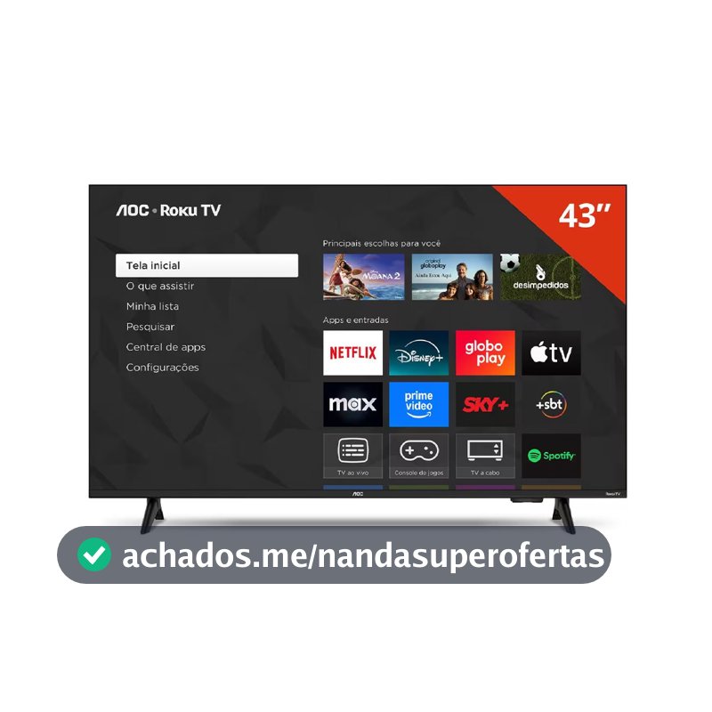 Smart TV 43 polegadas 43S5155 78G Full HD LED Wi-Fi Roku TV Dolby Audio AOC