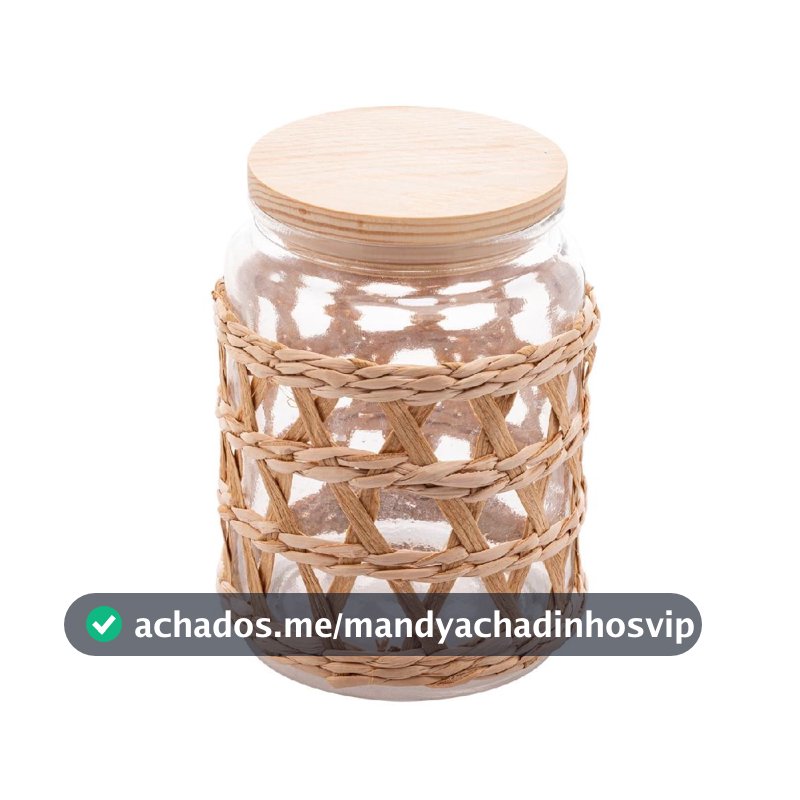 Pote Porta Mantimentos Wolff de Vidro Borossilicato e Sisal com Tampa em Madeira 750ml