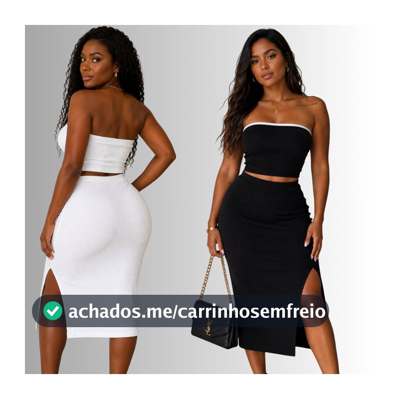 Conjunto Feminino Saia Midi e Top Tecido Anarruga fenda Lateral Zero Transparência Moda Gringa