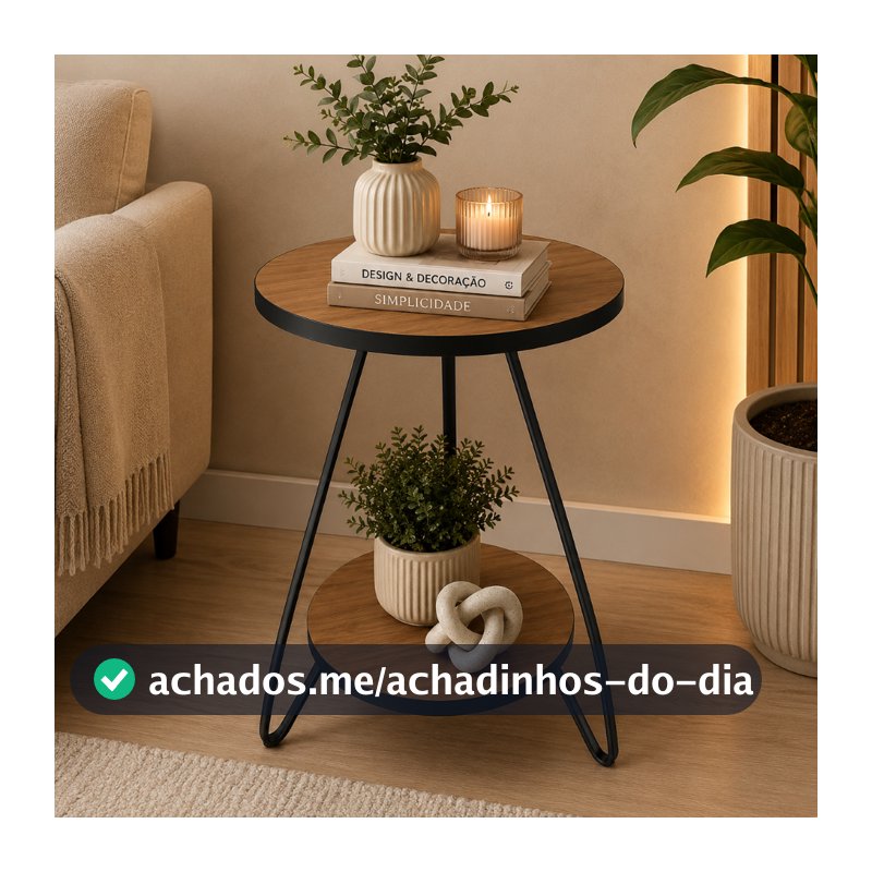 Mesinha de Canto Decorativa Redonda E Lateral Pés de Ferro
