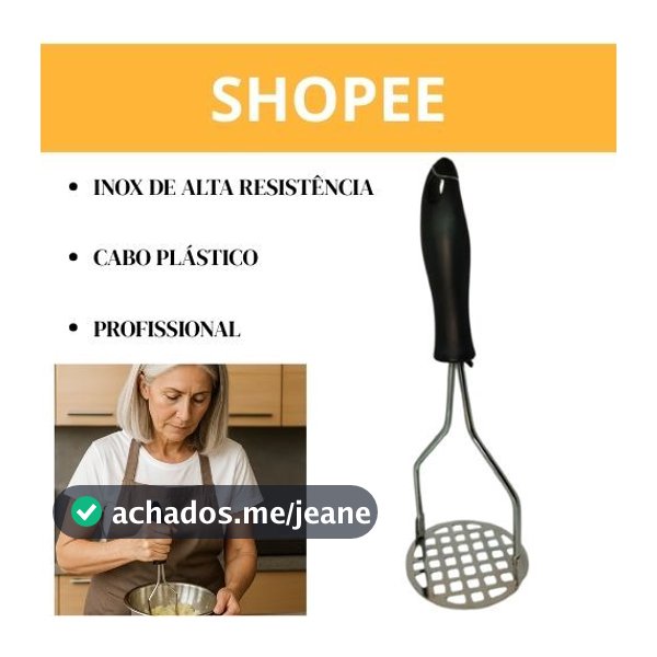 Amassador de Batata Manual 24cm em Metal Resistente - Utensilio Cozinha Durável e Prático