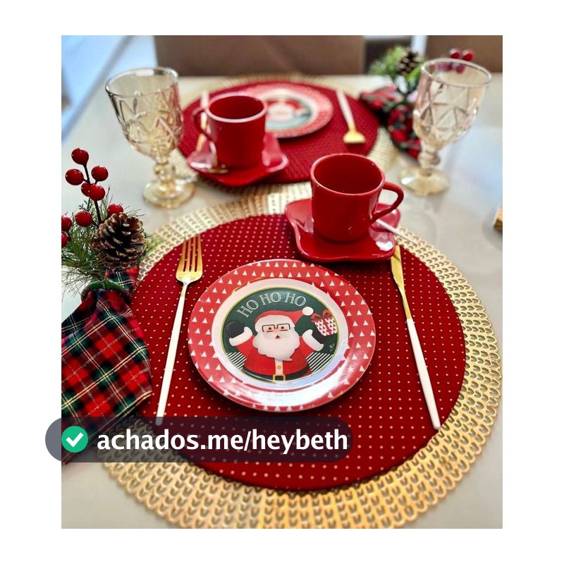 Kit 12 Peças Natal Sousplat + Guardanapos Completo Tricoline 100% Algodão Decoração Mesa Vermelho