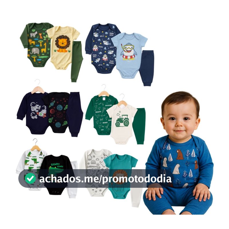 Kit 3 peças Body Bebê Menino Meia Estação Tamanho RN ao GG