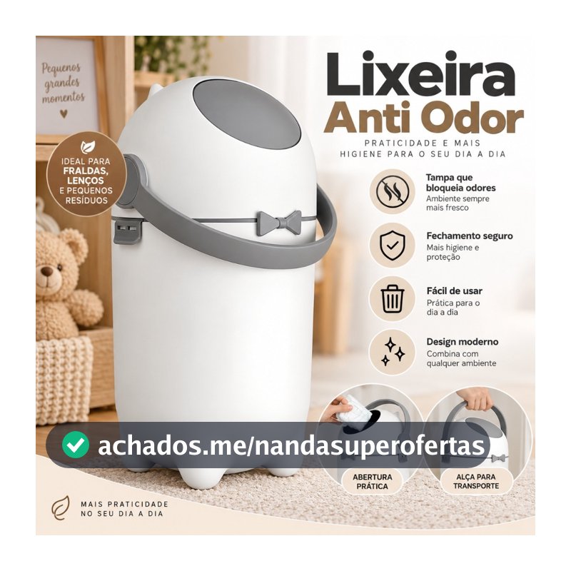 Lixeira Anti Odor para Fraldas Bebê e Pets Lixo Mágico com Tampa Vedada