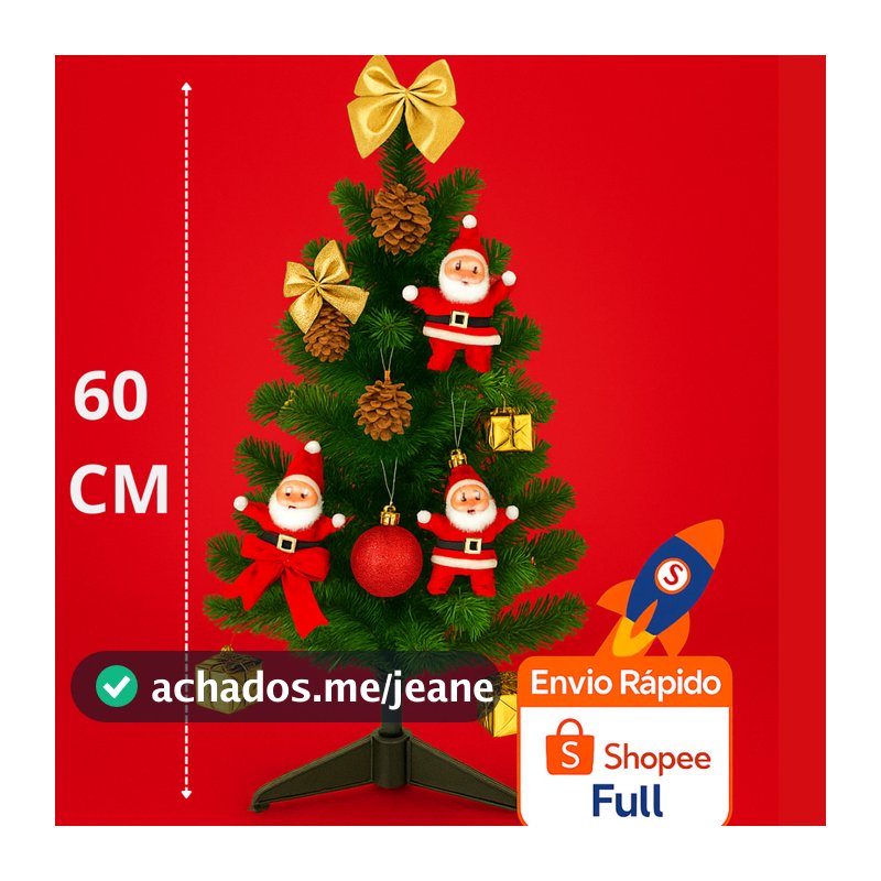 Árvore de Natal 60 cm Completa com 36 Enfeites – Kit Decorado para Mesa / Escritório NEVADA OU VERDE